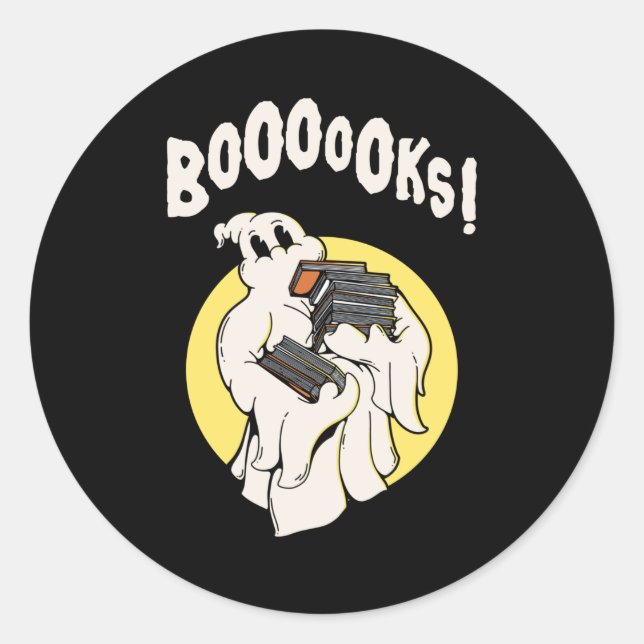 Sticker Rond Funny Bookworm Ghost Halloween Costume Booooks (Devant)