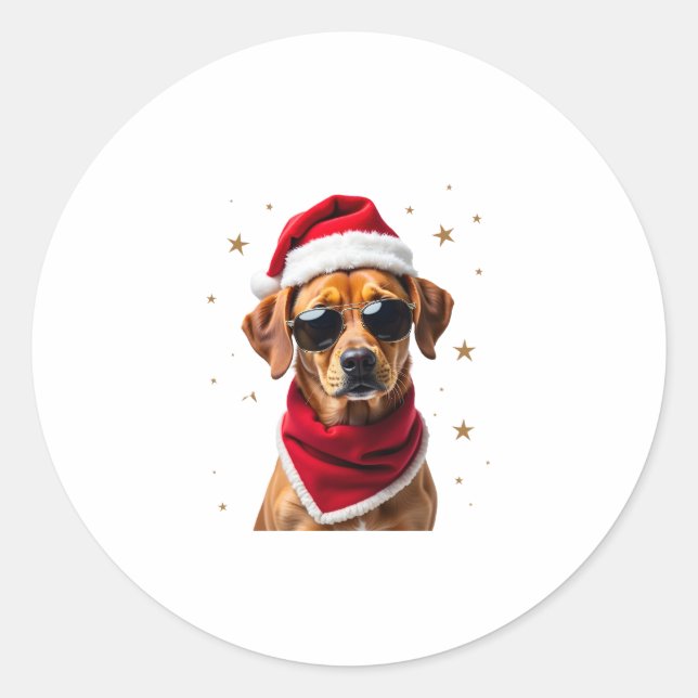 Sticker Rond Funny Boxer Dog Christmas Lights Xmas Outfit Pajam (Devant)