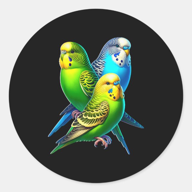 Sticker Rond Funny Budgie Budgerigar Design  (Devant)