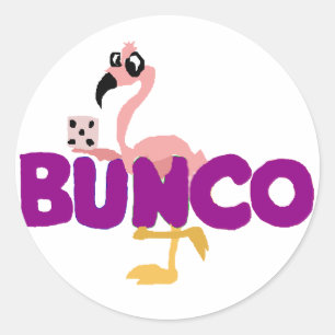 Sticker Rond Funny Bunco Dice Jeu et Flamant rose rose