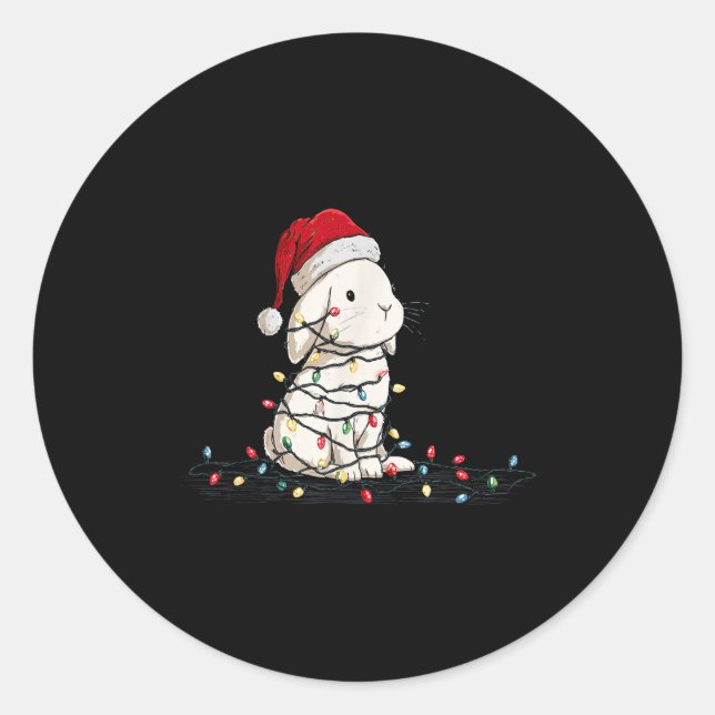 Sticker Rond Funny Bunny Christmas Graphics Animal Lights Lover (Devant)