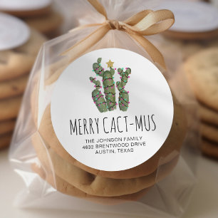 Sticker Rond Funny Cactus Christmas Holiday Adresse de retour