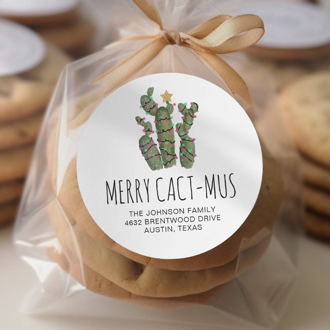 Sticker Rond Funny Cactus Christmas Holiday Adresse de retour (Créateur téléchargé)