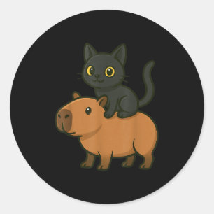 Sticker Rond Funny Capybara Black Chat Amoureux des animaux Mam