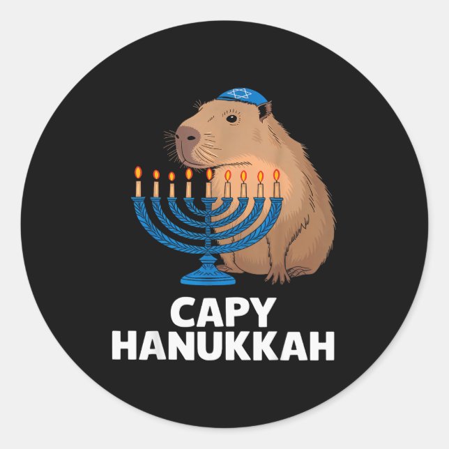 Sticker Rond Funny Capybara Happy Hanukkah Chanukah Jewish Men  (Devant)