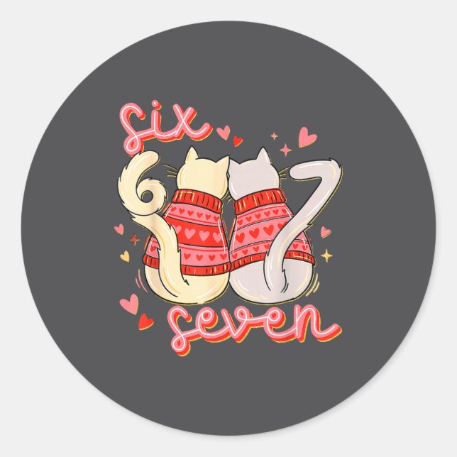Sticker Rond Funny Cat 67 Meme Six Seven Gen Alpha Slang Valent (Devant)