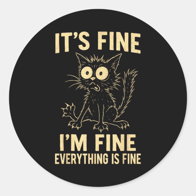 Sticker Rond Funny Cat Graphic Tee Men Women Kids Weird Crazy M (Devant)