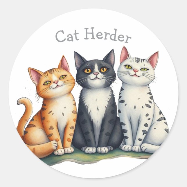 Sticker Rond Funny Cat Herder Amoureux des chats de devis (Devant)