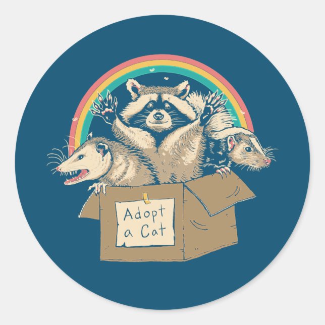 Sticker Rond Funny Cat Lover Adopt a Cat Possum Raccoons  (Devant)