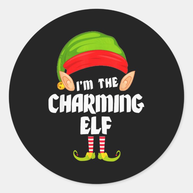 Sticker Rond Funny Charming Elf Matching Family Group Pj Christ (Devant)