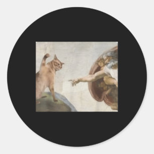Sticker Rond Funny Chat Dieu Création De Mème Adam Michelangelo
