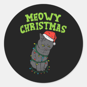 Sticker Rond Funny Chat Noir Meowy Noël Funny Chat Hommes garço