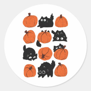 Sticker Rond Funny Chats Retro Citrouille Super Halloween Thank
