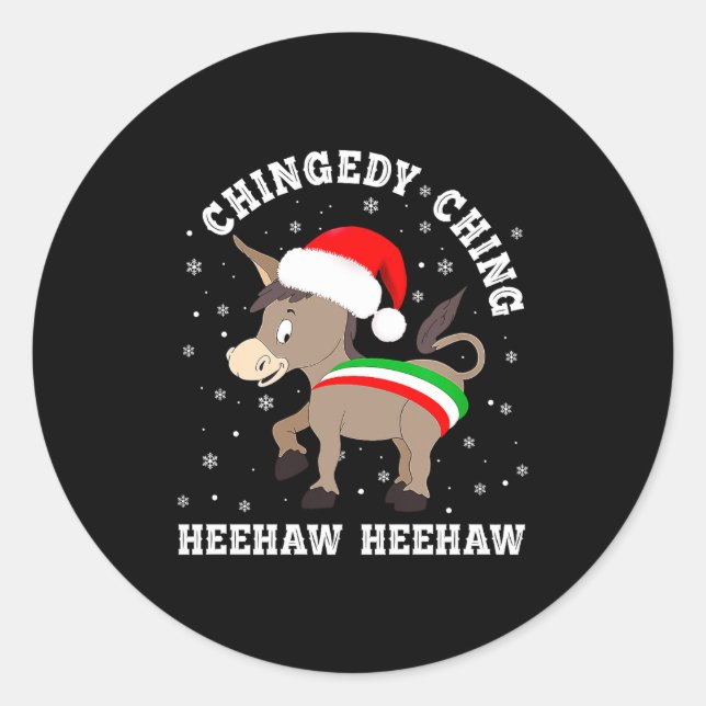 Sticker Rond Funny Chingedy Ching Hee Haw Santa Merry Christmas (Devant)