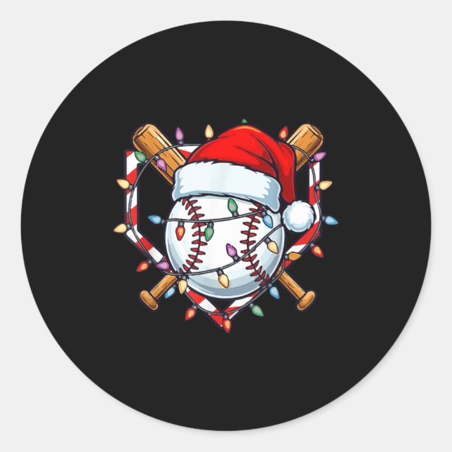 Sticker Rond Funny Christmas Baseball Santa Hat For Baseball Pl (Devant)