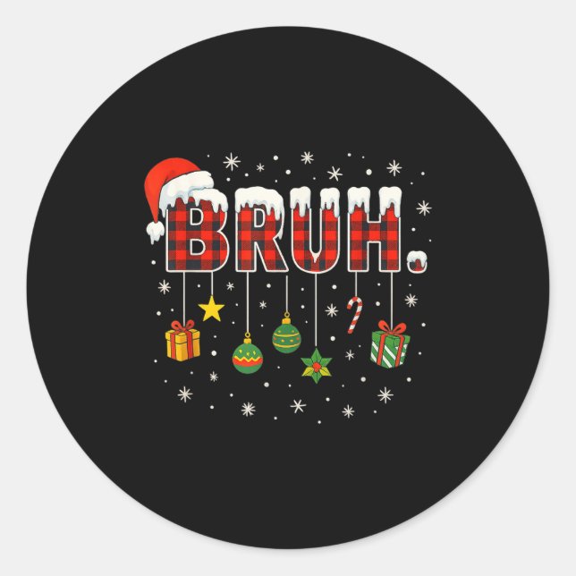 Sticker Rond Funny Christmas Bruh Plaid Teens Boys Kids Xmas Pa (Devant)