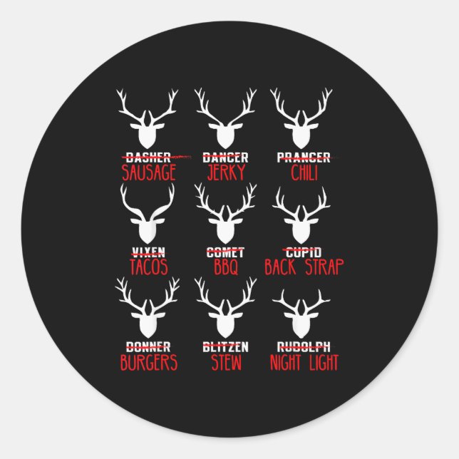 Sticker Rond Funny Christmas Deer Hunters All Of Santa's Reinde (Devant)