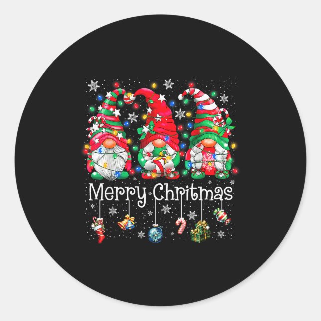 Sticker Rond Funny Christmas Gnome Hanging With My Gnomies Fami (Devant)