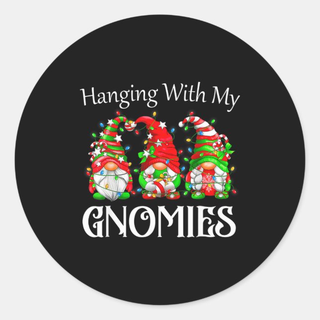 Sticker Rond Funny Christmas Gnome Hanging With My Gnomies Fami (Devant)