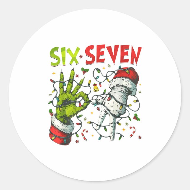 Sticker Rond Funny Christmas Lights 6 7 Meme Six Seven Matching (Devant)