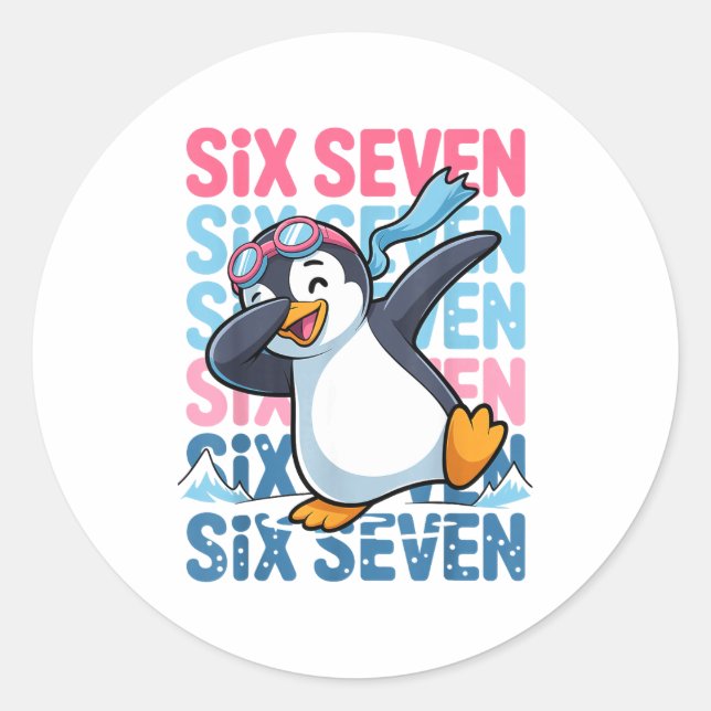 Sticker Rond Funny Christmas Penguin Dabbing Xmas Dab Six Seven (Devant)