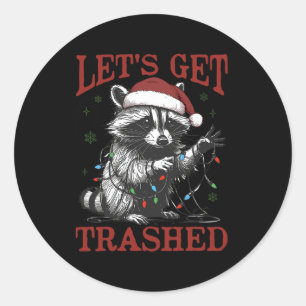 Sticker Rond Funny Christmas Raccoon se faire Tracer Père Noël