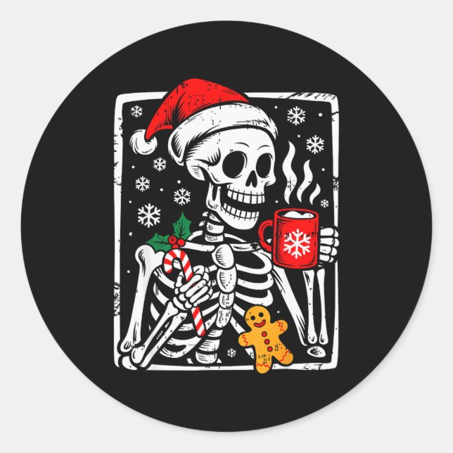 Sticker Rond Funny Christmas Skeleton Hot Chocolate Xmas Men Wo (Devant)