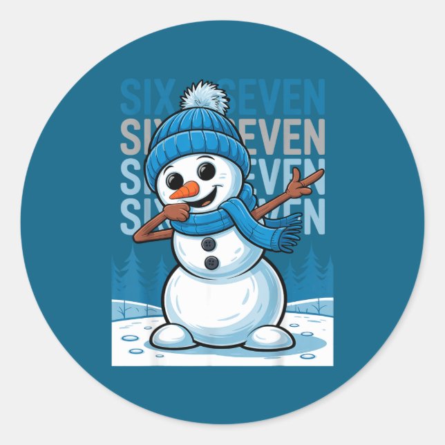 Sticker Rond Funny Christmas Snowman Dabbing Xmas Dab Six Seven (Devant)