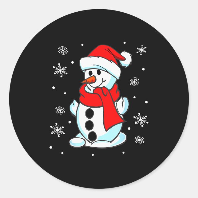 Sticker Rond Funny Christmas Snowman Tee Cute Santa Men Women K (Devant)