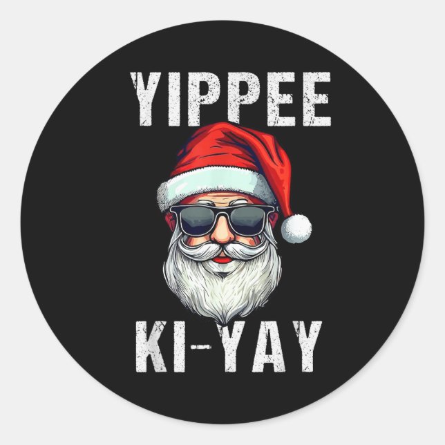 Sticker Rond Funny Christmas Sweater Yippee-ki-yay Xmas , Uni-a (Devant)