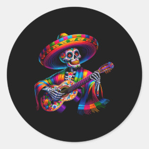 Sticker Rond Funny Cinco De Mayo Skeleton Skull Fiesta Sombrero