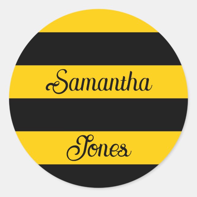 Sticker Rond Funny Classic Bumble Bee Stripes Motif rayé (Devant)