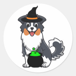 Sticker Rond Funny collie dog est une sorcière