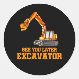 Sticker Rond Funny Construction Excavator Boys Toddler