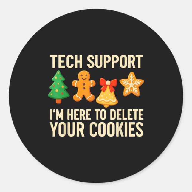 Sticker Rond Funny Cookies Christmas Gingerbread Tech Suprt Men (Devant)