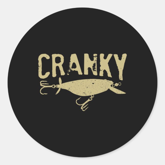 Sticker Rond Funny Cranky - Crankbait Fishing Lure Humor Fisher (Devant)