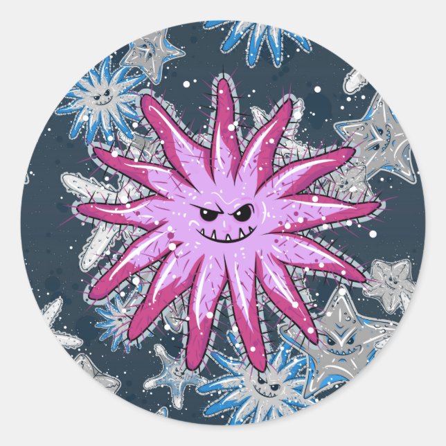 Sticker Rond Funny Crown-of-Thorns Starfish with smirk (Devant)