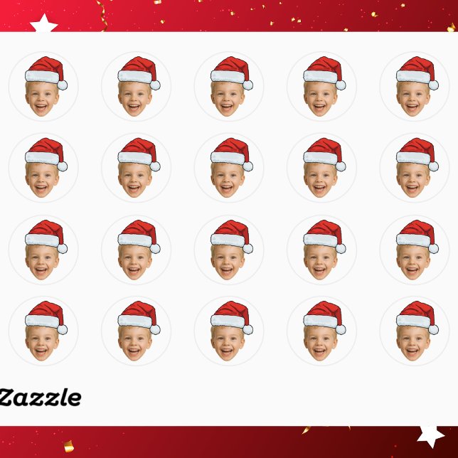 Sticker Rond Funny Custom Face Photo Santa Hat Christmas (Créateur téléchargé)