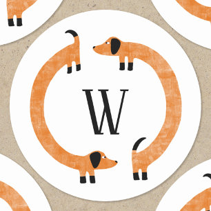 Sticker Rond Funny Dachshund Saucisse Chien Monogramme