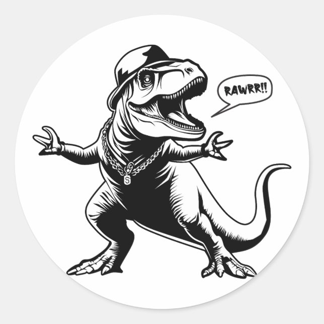 Sticker Rond Funny Dino Mème Rawr (Devant)