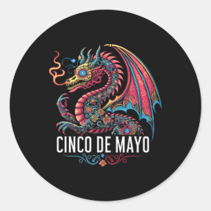 Sticker Rond Funny Dragon Cinco De Mayo Sugar Flower Mexi