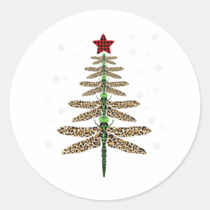 Sticker Rond Funny Dragonfly de noël arbre ornement léopard