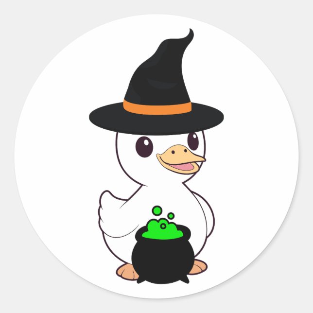 Sticker Rond Funny Duck est une sorcière (Devant)