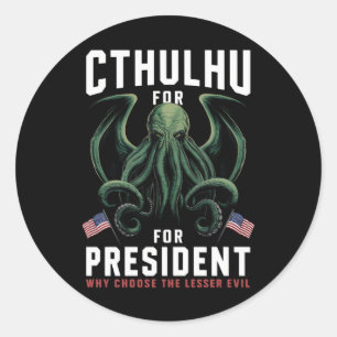 Sticker Rond Funny Elections 2024 Cthulhu pour le président