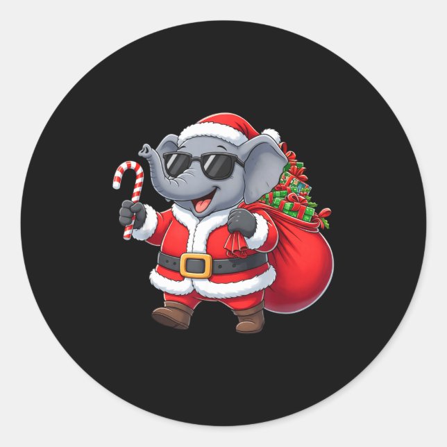 Sticker Rond Funny Elephant Christmas Santa Outfit Xmas Boys Gi (Devant)