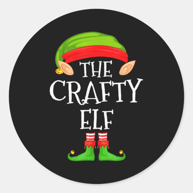 Sticker Rond Funny Elf Family Christmas Crafty Elf Sweater Matc (Devant)