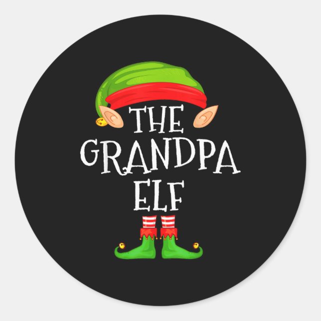 Sticker Rond Funny Elf Family Christmas Grandpa Elf Sweater Mat (Devant)