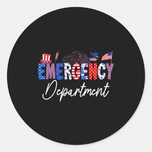Sticker Rond Funny Emergency Department Er Nurse Usa Flag 4th O (Devant)