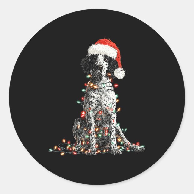 Sticker Rond Funny English Setter Christmas Graphics Dog Lights (Devant)