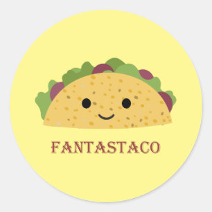 Sticker Rond Funny Fantastaco Taco Pun Cute Kawaii Taco